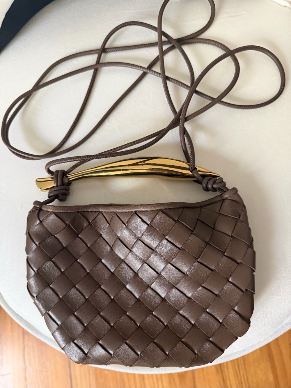 Woven Crossbody Bag in Brown with Gold Accent